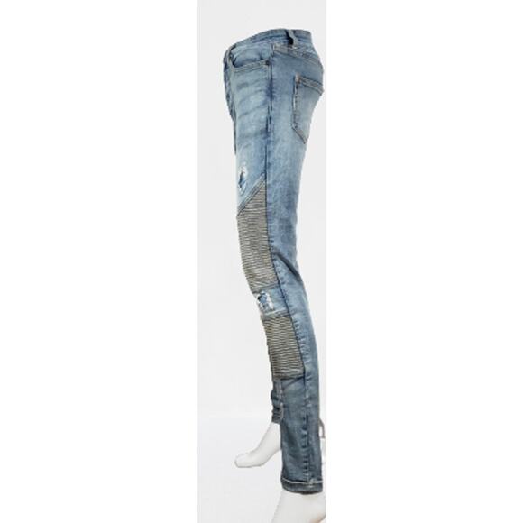 Man Boohoo Man, Men's Skinny, Frayed holes, Patches, 5 pocket, Blue Jeans, 28R - Picture 4 of 9